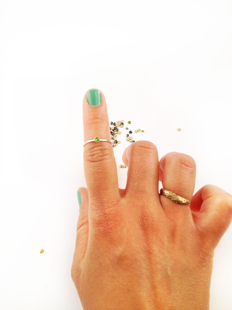 DIY Jewelry - Easy Stackable Rings - Maritza Lisa: Create your own custom stackable rings with colorful mini rhinestones in this quick and easy tutorial. Click through to make yours!