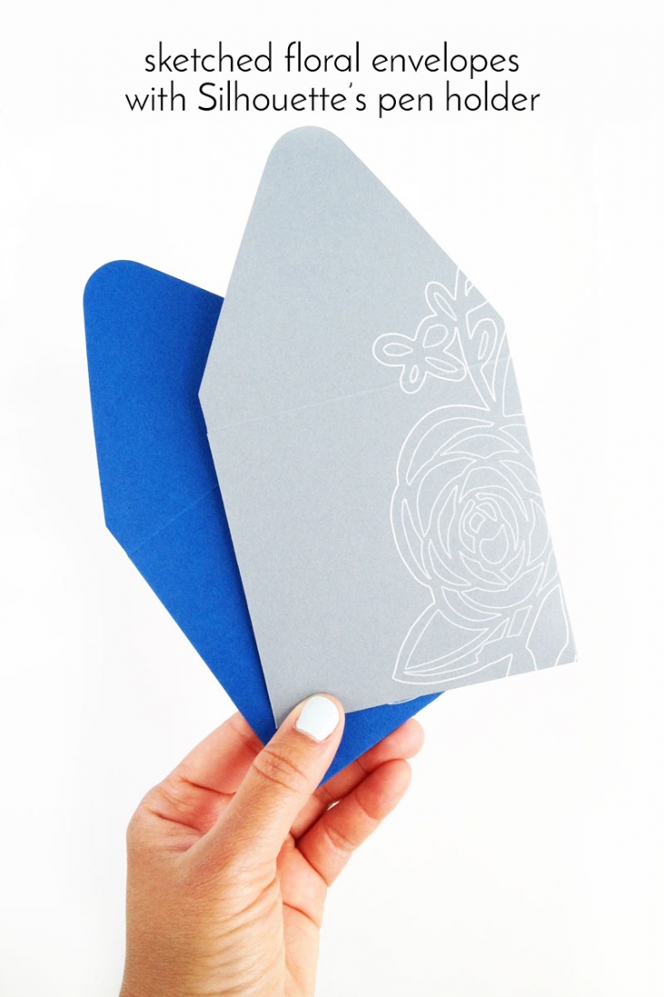 DIY Sketched Floral Envelopes using Silhouette's Pen Holder-Maritza Lisa - Learn how to use the pen holder and a Sakura gel pen to create your own floral stationery or paper goods