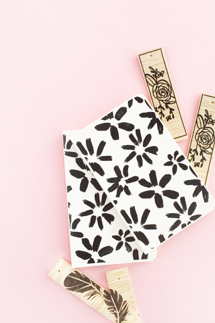 DIY Floral Patterned Notebooks on Maritza Lisa - Update your notebooks with this black and white floral pattern and printable tattoo paper. Click through for the tutorial!