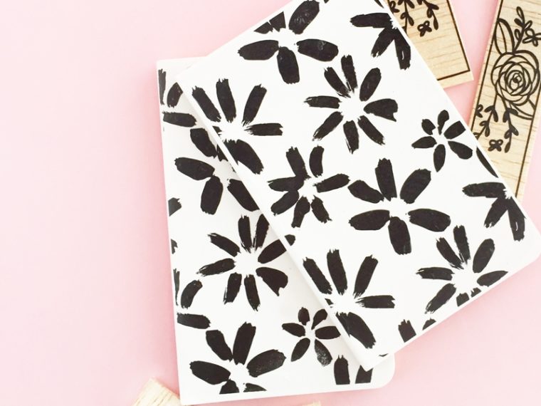 DIY Floral Patterned Notebooks on Maritza Lisa - Update your notebooks with this black and white floral pattern and printable tattoo paper. Click through for the tutorial!