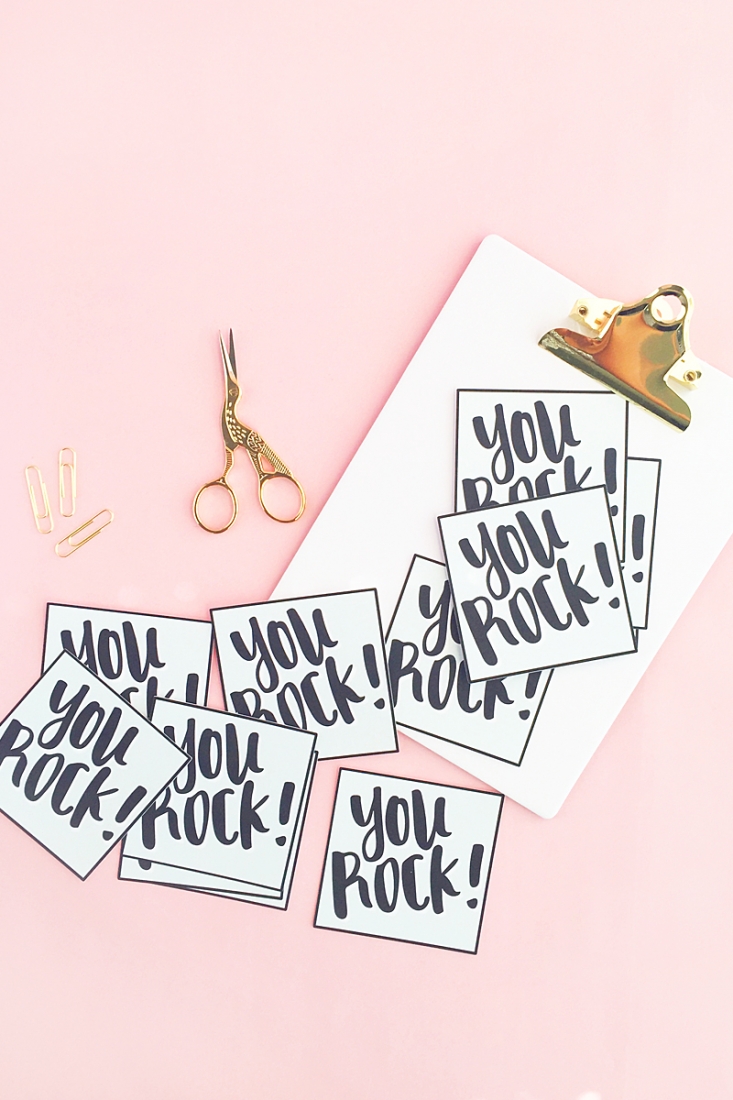 Easy DIY Lunch Box Notes - These little You Rock lunch note cards will be perfect for love notes to your little ones. Slide them in their lunch boxes and you will brighten their day! Click through to make your own!