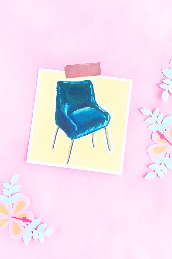 DIY Illustrated Chair Square Notecards on Maritza Lisa - Make these sweet notecards and add them to your stationery stash, then send to all your friends and family who love home decor!