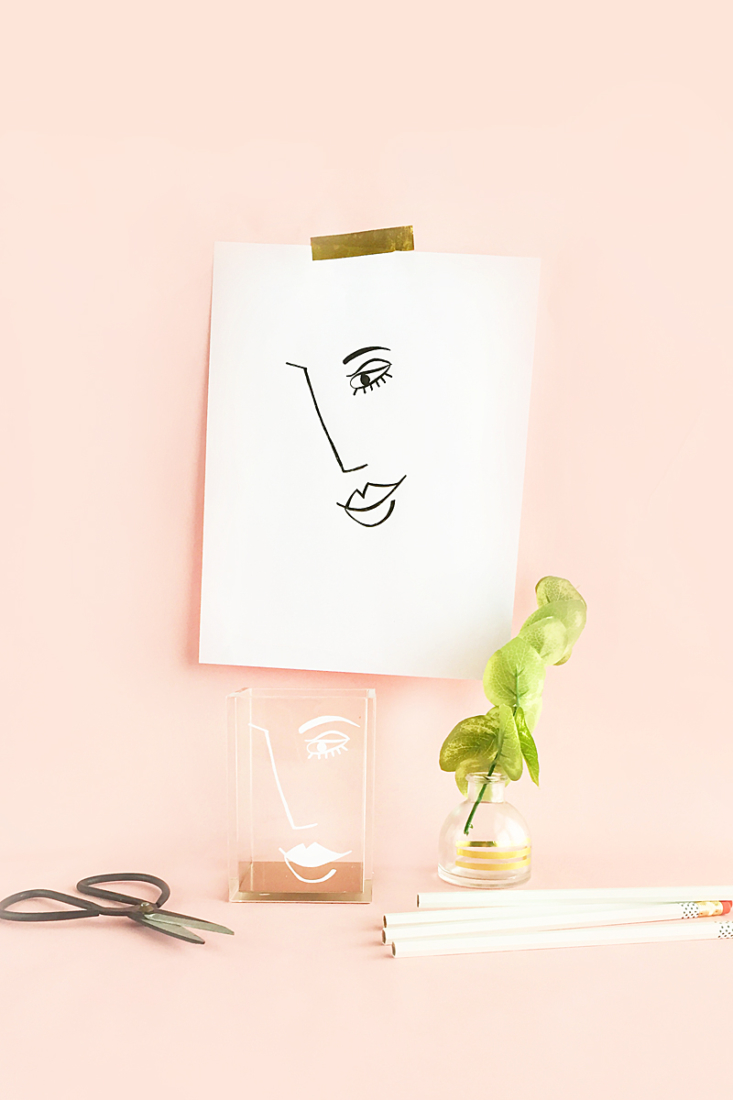 DIY Abstract Face Desk Accessory Cup - Maritza Lisa: Learn how to make this modern pencil and pen cup by drawing and then using vinyl!