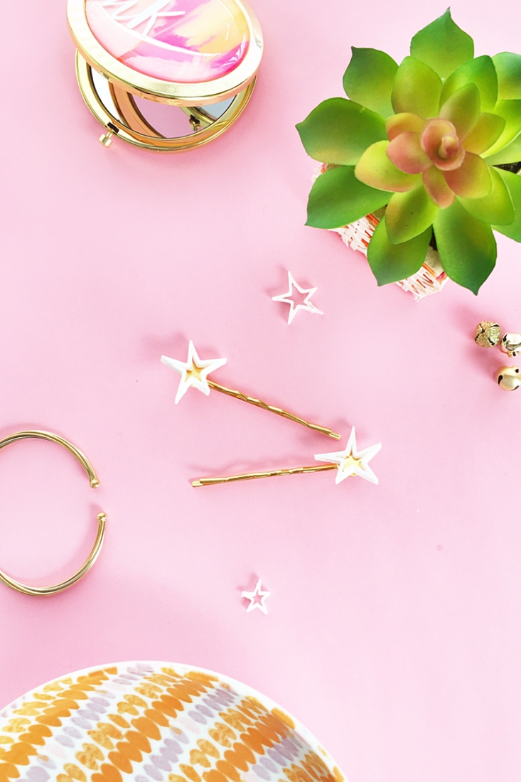 DIY Gold And White Star Bobby Pins on Maritza Lisa - Make your own hair accessories with this easy tutorial - perfect for gifts or wear to your next party!