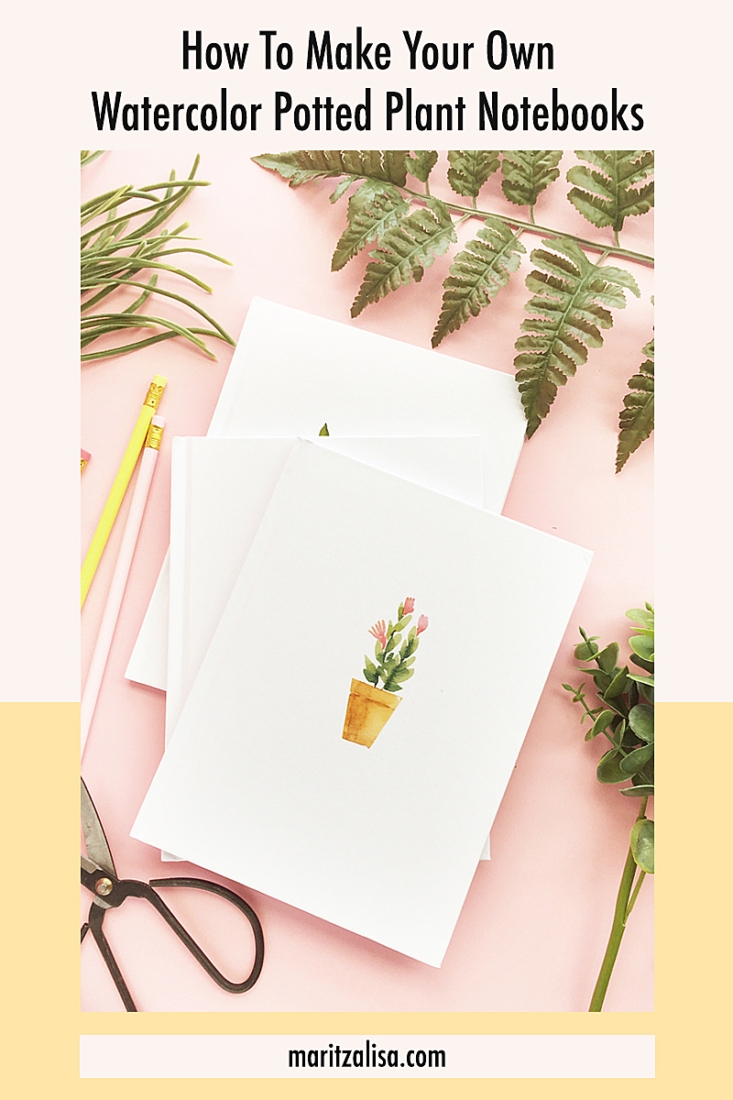 DIY Watercolor Potted Plant Notebooks on Maritza Lisa - Click through to make your own pretty stationery or journals with this easy DIY and Crafts tutorial! #diy #crafts #tutorial #diyStationery #diyNotebook #diyJournal 