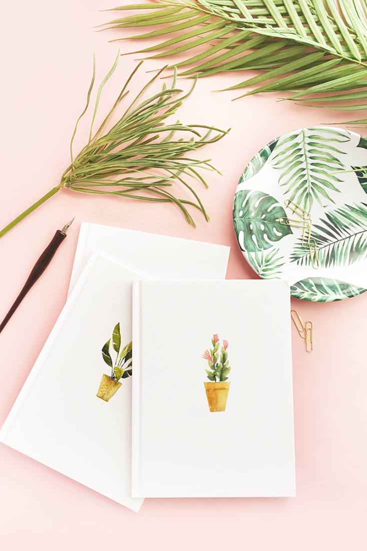 DIY Watercolor Potted Plant Notebooks on Maritza Lisa - Click through to make your own pretty stationery or journals with this easy DIY and Crafts tutorial!