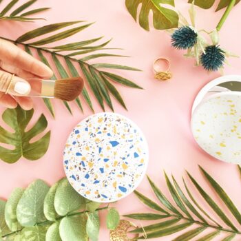 DIY Terrazzo Compact Mirror on Maritza Lisa - A modern and inexpensive take on updating a plain compact mirror. Click through for the tutorial!