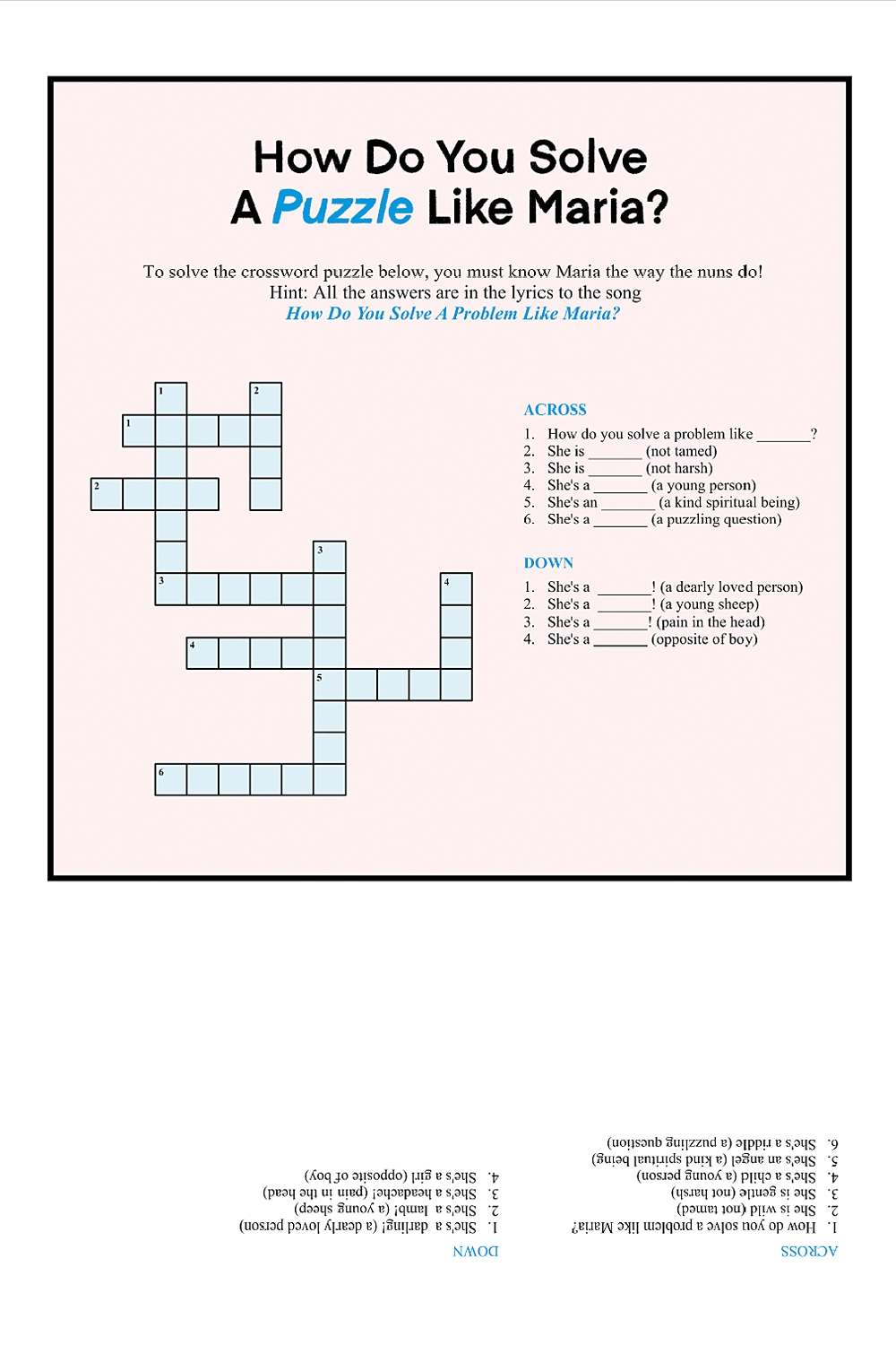 The Sound of Music Crossword Printable