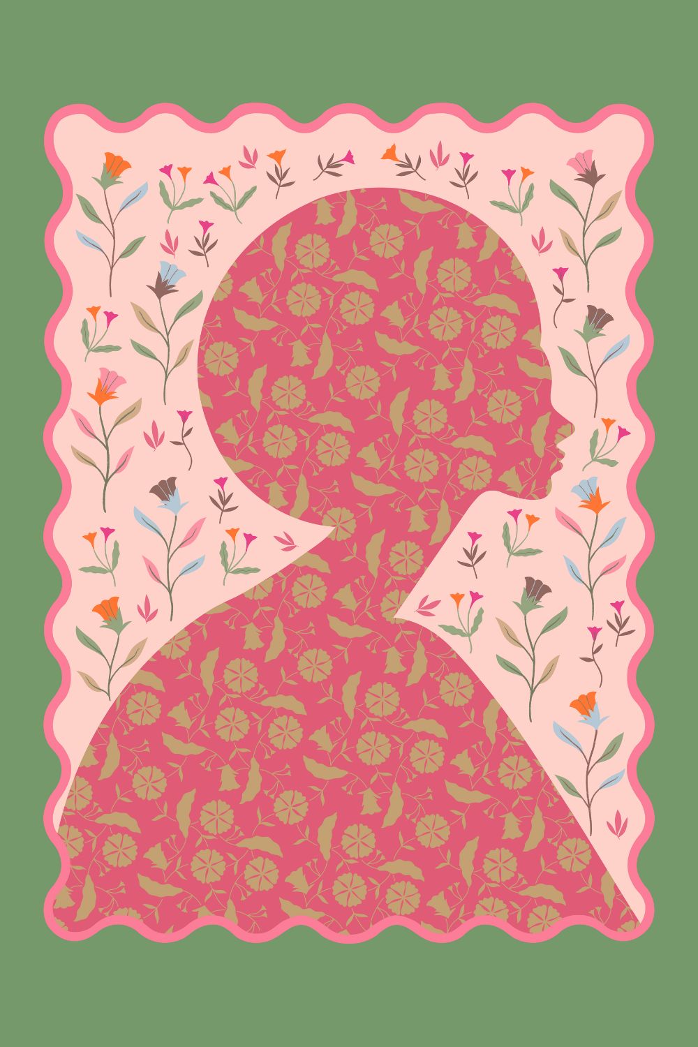 Portrait Illustration design from The Heritage Edit by Maritza Lisa, featuring romantic and eclectic motifs inspired by vintage florals and folk art.