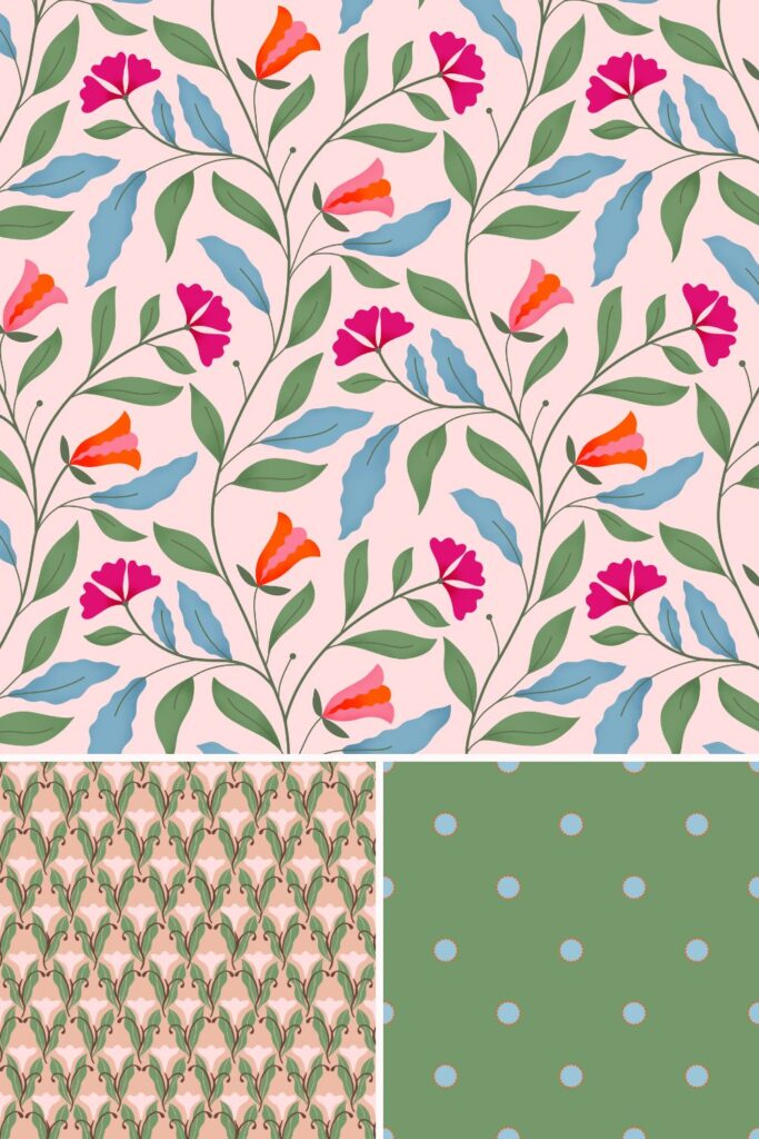 Surface pattern design from The Heritage Edit by Maritza Lisa, featuring romantic and eclectic motifs inspired by vintage florals and folk art.