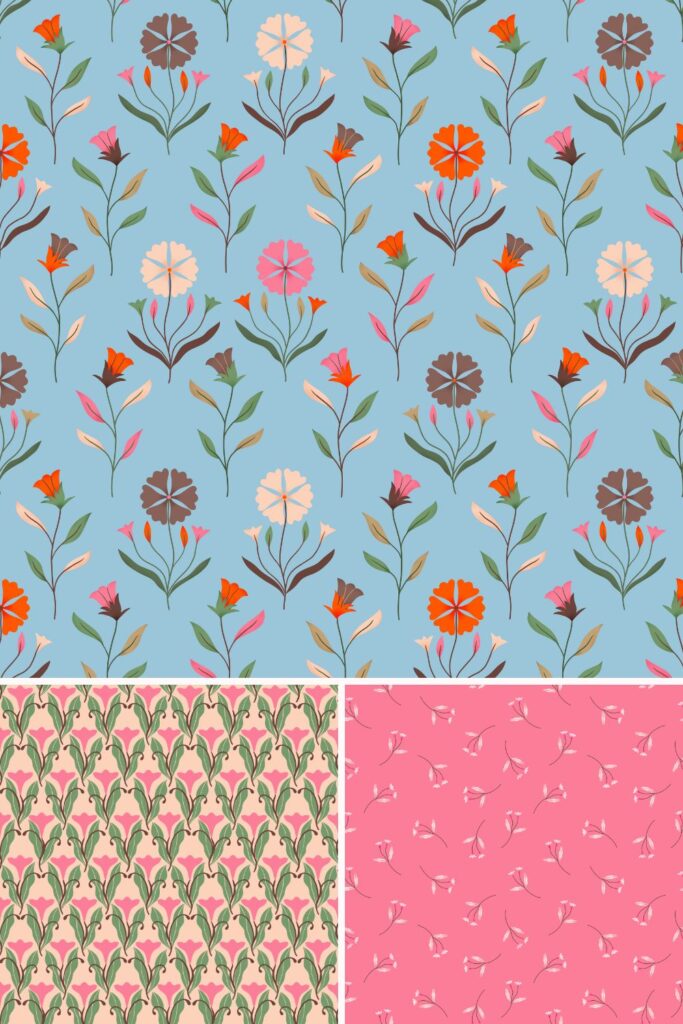 Surface pattern design from The Heritage Edit by Maritza Lisa, featuring romantic and eclectic motifs inspired by vintage florals and folk art.